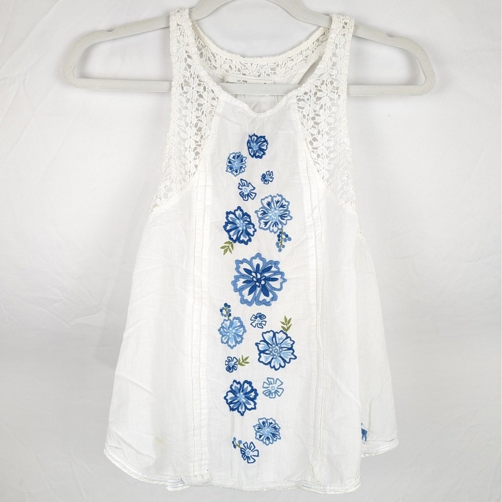 Abercrombie Fitch Y2K Floral Lace Fairy Embroidered Tank White Size S Boho Indie - Picture 2 of 9